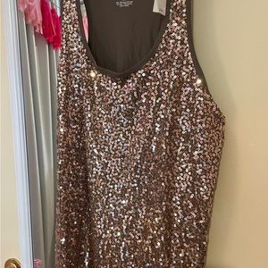Champagne colored sequined tank top